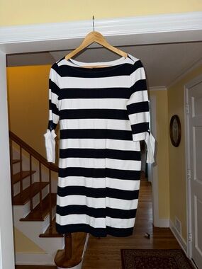 Lauren Ralph Lauren Black and White Striped Long Sleeve Shift Dress